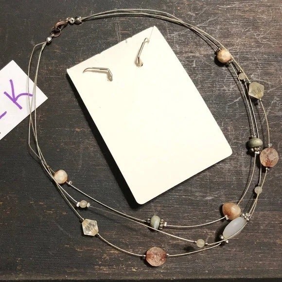 Beaded Layered Wire Necklace & Dangle Pierced Earrings Set - Picture 3 of 5